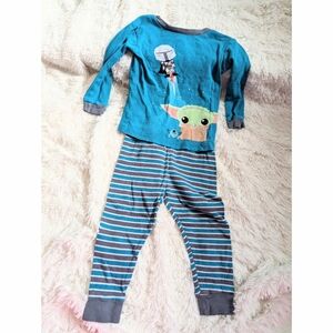 Star Wars Baby Yoda Mandalorian Teal and Gray Striped Long Sleeve Pajama Set 3T